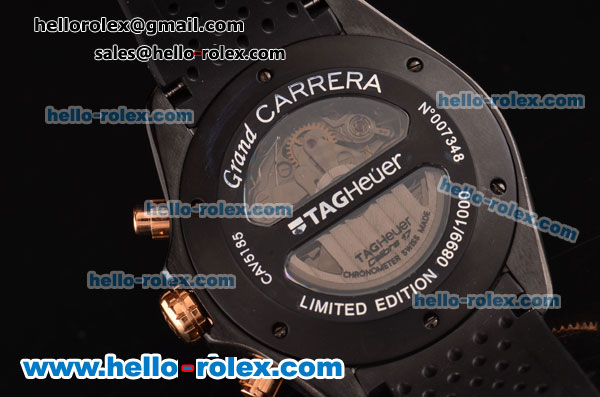Tag Heuer Grand Carrera Chronograph Swiss Valjoux 7750-SHG Automatic PVD Case with Black Dial and Black Rubber Strap - Click Image to Close